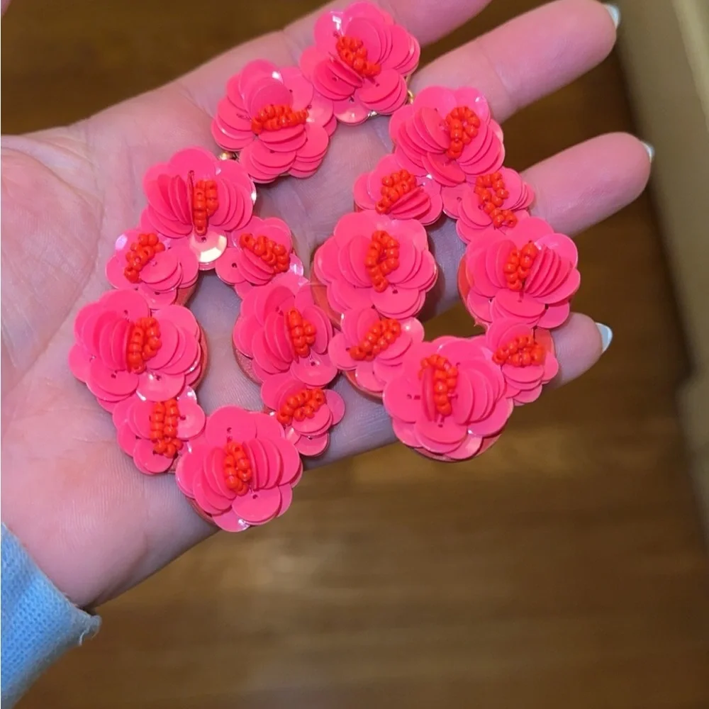 J. Crew Bright Pink Floral Earrings - Picture 1 of 2